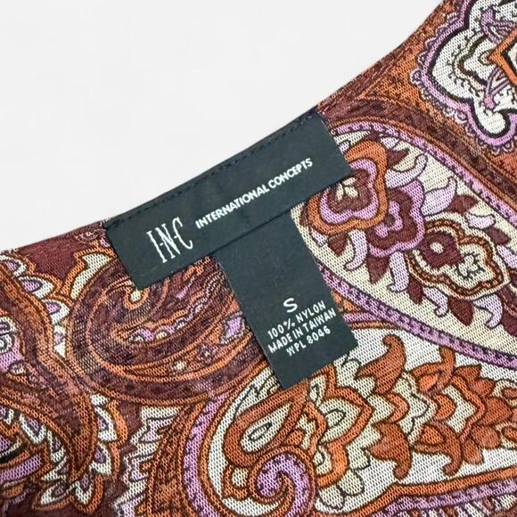 INC International Concepts Orange & Purple Paisley Mesh Long Sleeve Whimsy Top - Picture 7 of 7